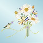Blanco kaart vogel met bloemen